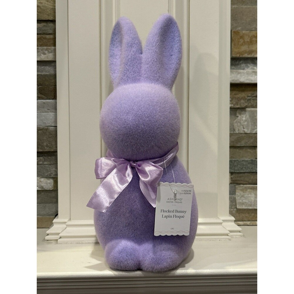 Ashland Flocked Bunny Figurine Purple Easter Decor 13 in